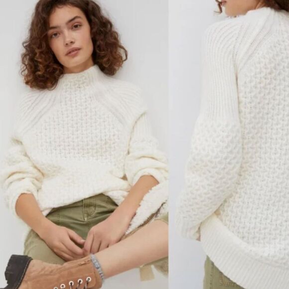 Anthropologie Bia Mock Neck Tunic Ivory Sweater Size Small Celeb Style - Picture 3 of 14